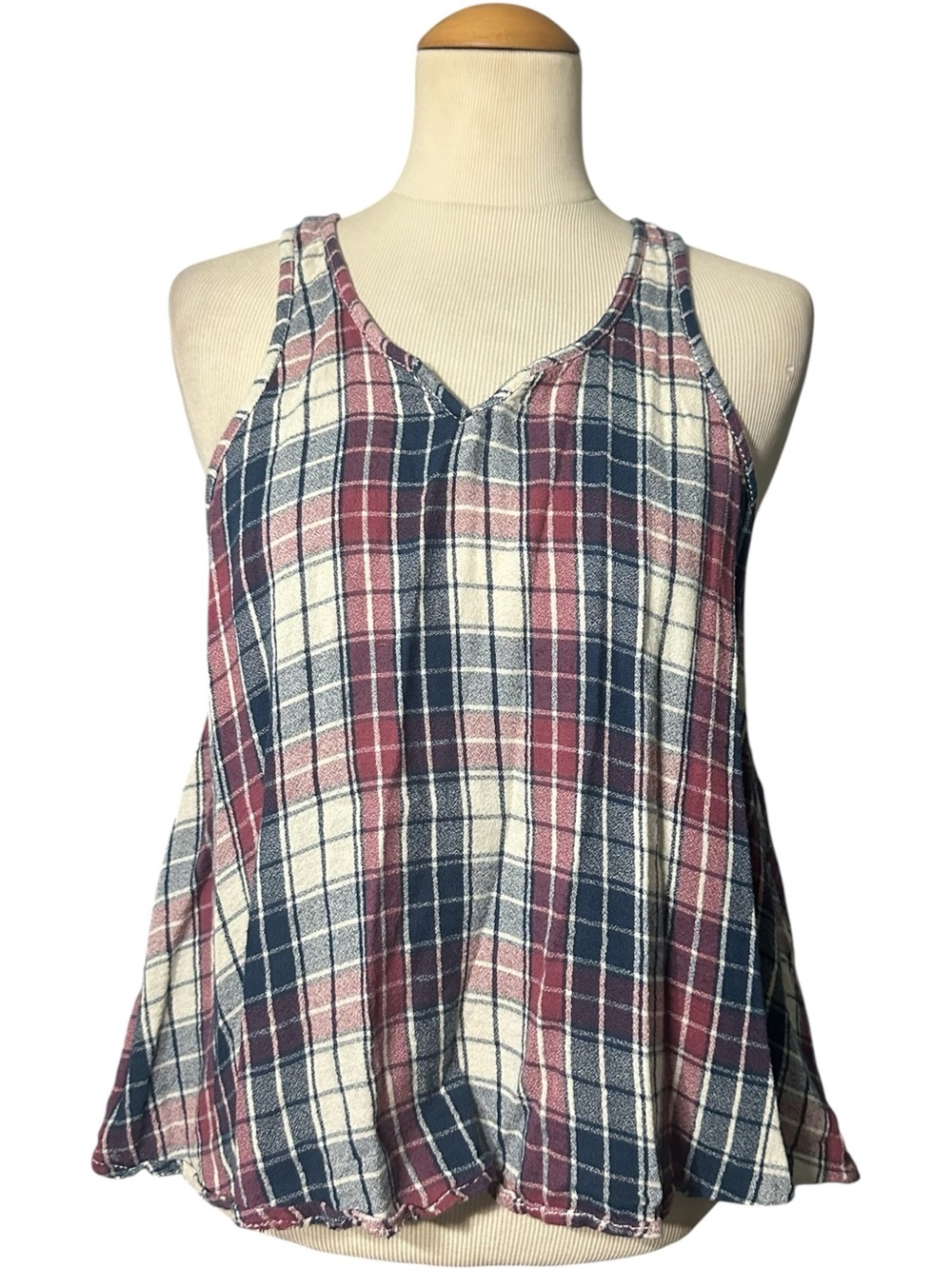 BP Plaid Sleeveless V-Neck Tank Top Blue Burgundy Size Medium